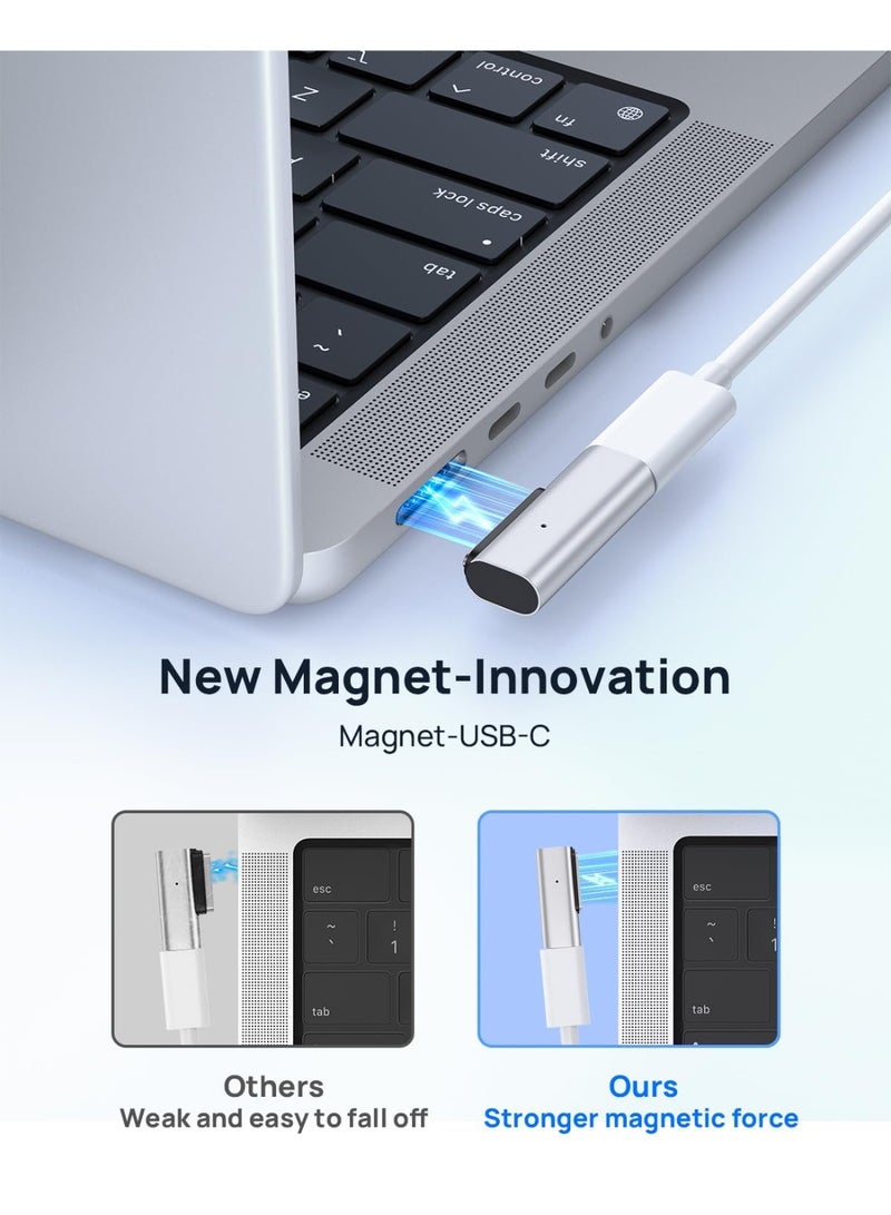 fantasize محول 140 واط PD للشحن السريع USB C إلى مغناطيسي 3، محول Type-C إلى Mags 3 مع ضوء مؤشر LED، متوافق مع MacBook Pro 2024/2023/2021 (M1/M2/M3، 14/16 بوصة)، MacBook Air (M2/M3)، فضي - Image 3